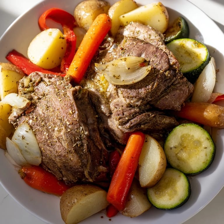 Juicy lamb and vegetables are pictured in the delicious Jordanian Zarb recipe, cooked until falling apart.