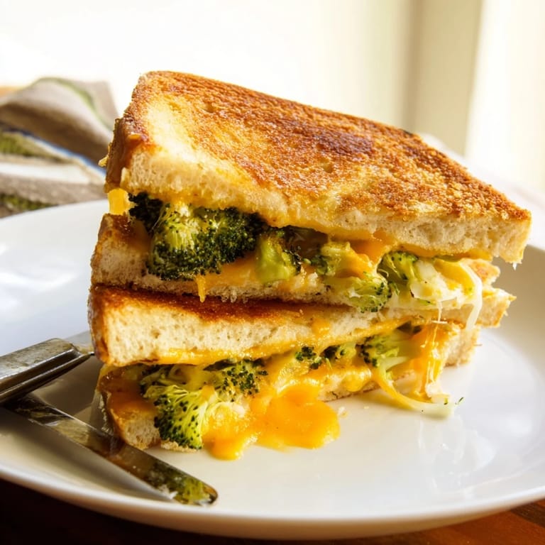 Buttery, crispy bread slices reveal tender broccoli florets and gooey sharp cheddar in this easy homemade lunch.