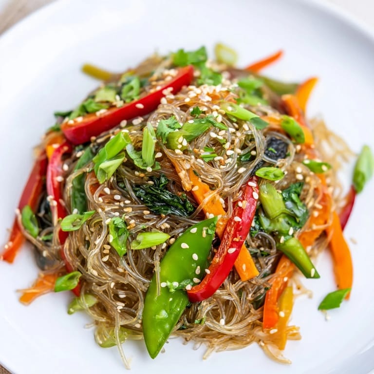 Quick Kelp Noodle Stir-Fry topped with sesame seeds and lime wedges, showcasing vibrant red peppers and wilted spinach in a skillet.