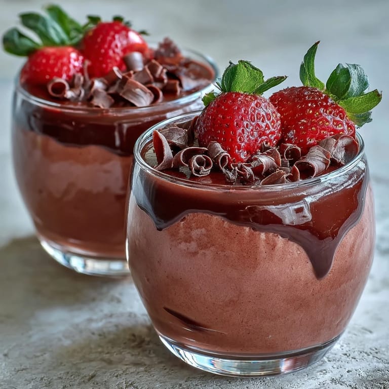 Silky chocolate ganache drips down the side of this Chocolate-Covered Strawberry Mousse, revealing a rich, creamy dessert inside.