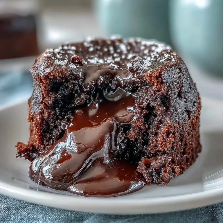 Golden-edged Chocolate Lava Cakes with Espresso are shown fresh from the oven, bubbling with molten chocolate centers. A dusting of cocoa powder and espresso powder decorates the ramekins.