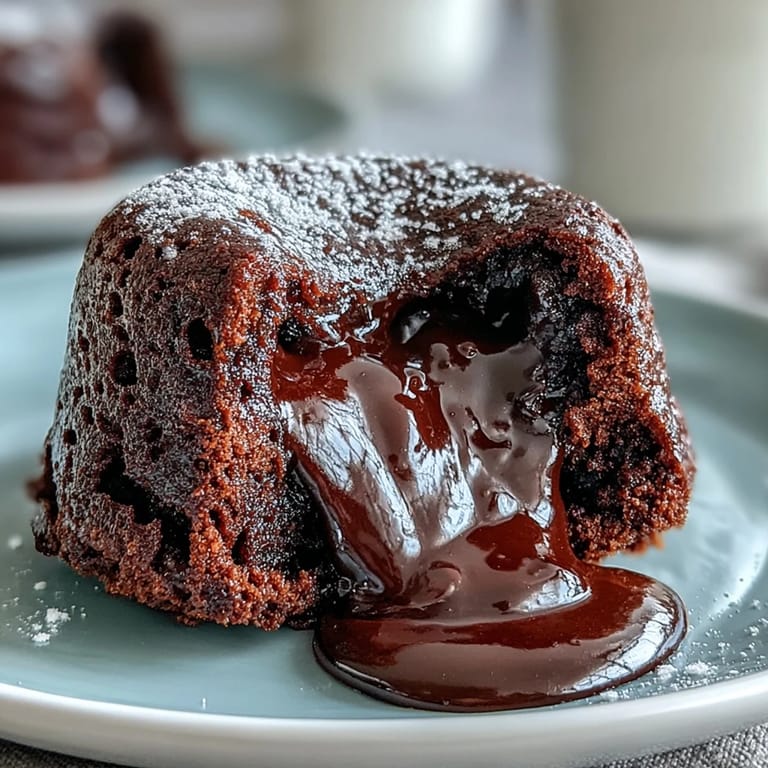 Rich, glossy Chocolate Lava Cakes with Espresso are plated beside a swirl of fresh whipped cream, ready to serve. The dark, gooey interior is visible, highlighting the decadent texture of this American dessert.