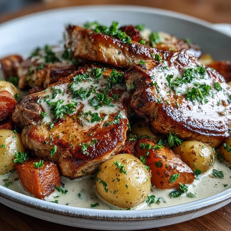 Fork-tender Crockpot Ranch Pork Chops slow-cooked with ranch seasoning and creamy sauce in a rustic kitchen.
