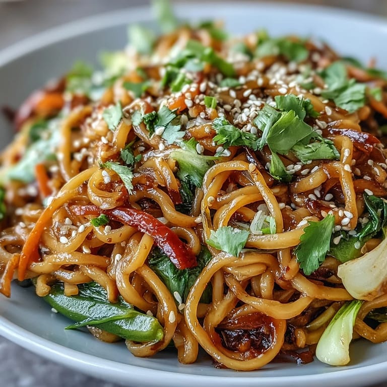 Stir-fried shirataki noodles with vibrant carrots and snap peas, served steaming hot in a ceramic bowl.