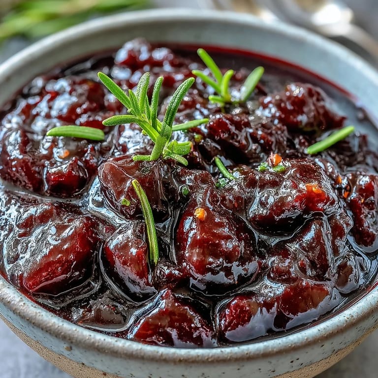 Golden roasted duck sliced thin, with a rich Black Currant and Rosemary Reduction sauce pooling on the plate.