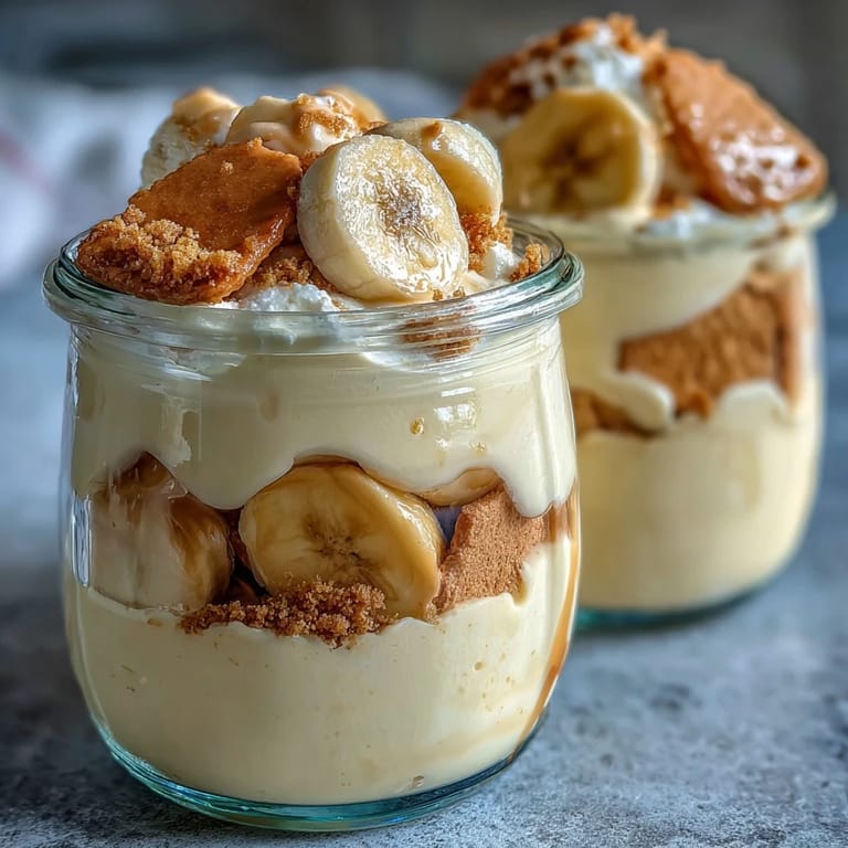 Healthy Protein Banana Pudding served in a dessert cup, topped with crumbled cookies and ripe banana.