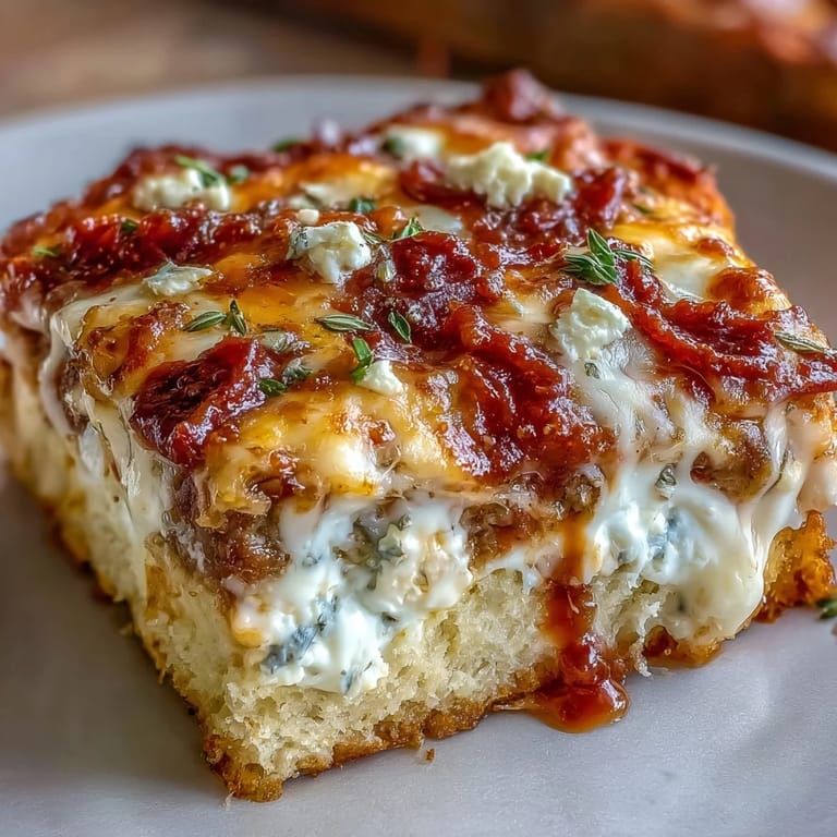 Close-up view of High-Protein Pizza Breakfast Casserole ingredients in a bowl: Greek yogurt dough, whisked eggs, shredded cheeses, and pepperoni.