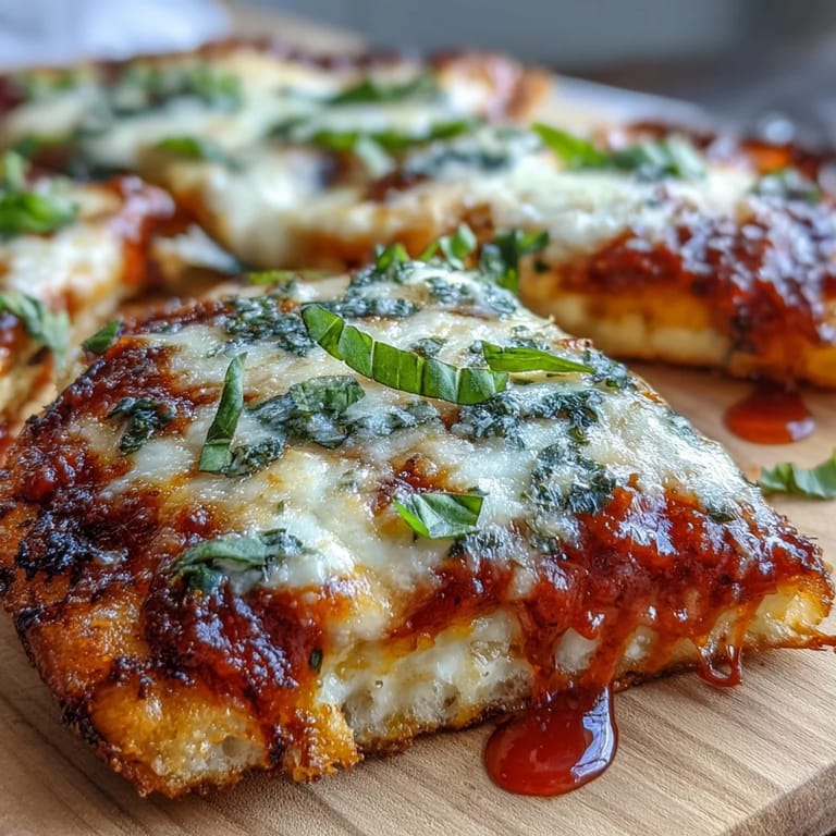 Sliced Garlic Naan Margherita Pizzas showcase gooey cheese, bright green basil, and garlicky crust ready to serve.