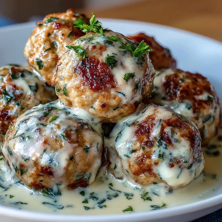 Savory Creamy Garlic Ranch Turkey Meatballs simmering in a warm, creamy sauce, topped with chopped chives for a perfect weeknight comfort food meal.