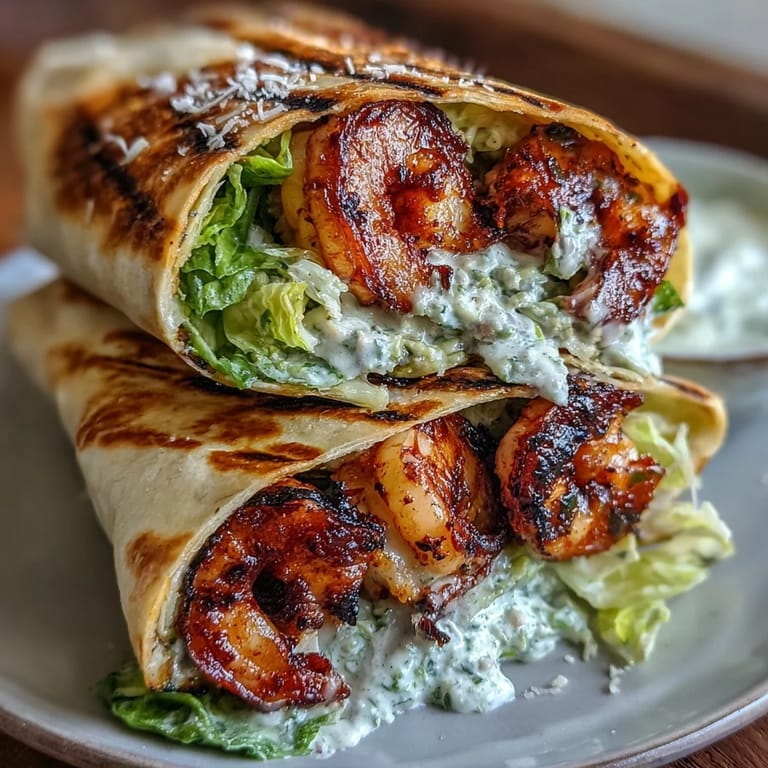 Warm flour tortillas filled with smoky grilled shrimp, crunchy romaine, and shaved Parmesan cheese.  