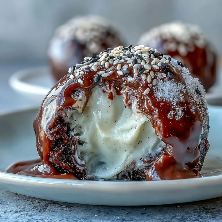 Nutty black sesame ice cream wrapped in tender mochi dough, creating a harmonious blend of texture and flavor in every bite.