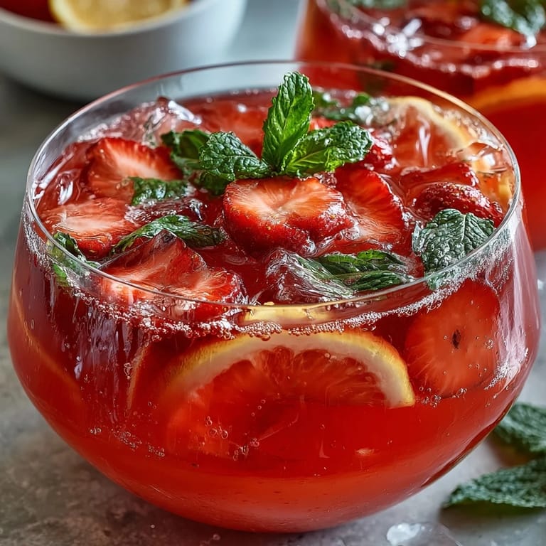 A refreshing blend of strawberry juice, pink lemonade, and cranberry juice topped with lemon-lime soda, perfect for a Galentines Day gathering.