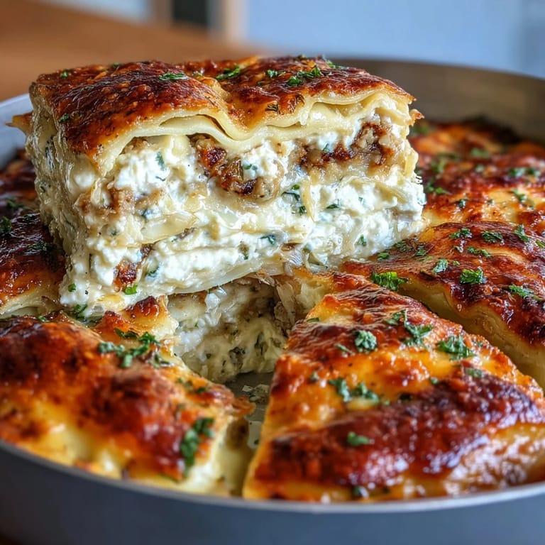 Comforting skillet casserole featuring ground turkey, cabbage, and dumpling wrappers smothered in marinara sauce and three kinds of melted cheese.