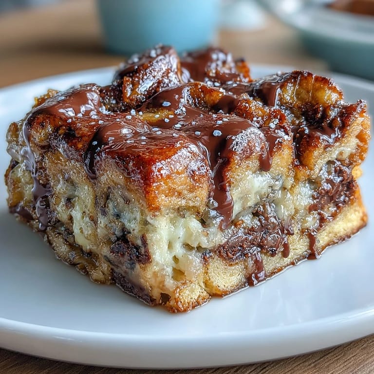 Creamy chocolate croissant bread pudding made with day-old croissants and semisweet chocolate, an indulgent breakfast or dessert option.