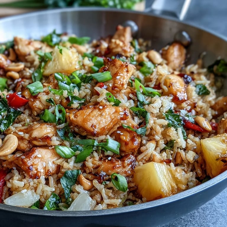 Delicious Hawaiian pineapple chicken fried rice with tropical flavors, perfect for a quick and satisfying weeknight meal.