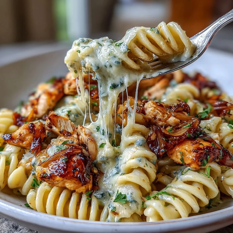 One-pot French onion chicken pasta featuring tender chicken, sweet caramelized onions, and gooey cheese baked to perfection.
