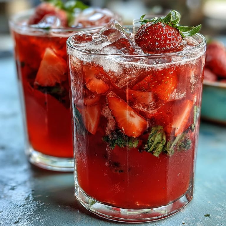 Refreshing strawberry basil lemonade mocktail, blending sweet strawberries and zesty lemon with aromatic basil for a crowd-pleasing drink.