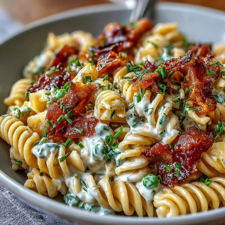 Refreshing Hawaiian pasta salad featuring tender pasta, savory ham, juicy pineapple, and zesty ranch dressing.