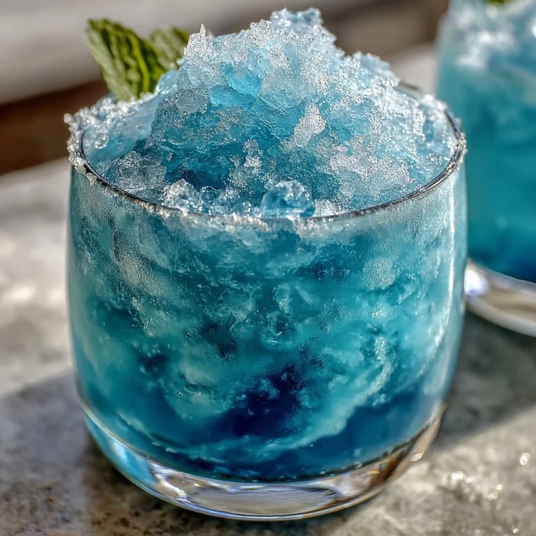 Vibrant blue raspberry lemonade slushie with a slushy texture, served in a sugar-rimmed glass for a festive summer treat.
