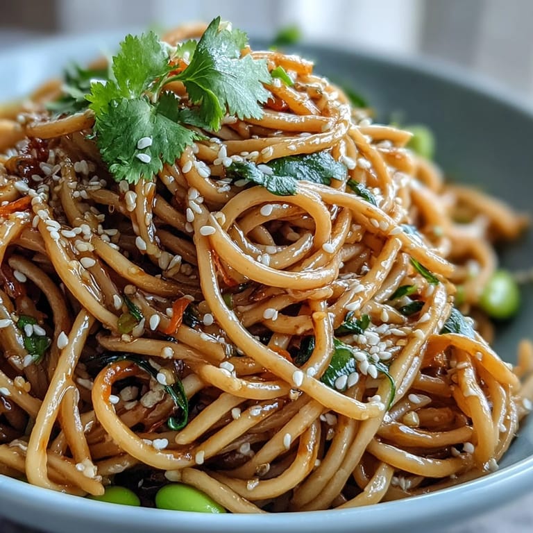 Vibrant sesame ginger noodle bowl featuring soba noodles, colorful vegetables, and a creamy ginger dressing, perfect for a light vegan lunch.