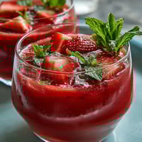 A vibrant pink lemonade party punch with citrus slices and fresh strawberries, perfect for spring gatherings.